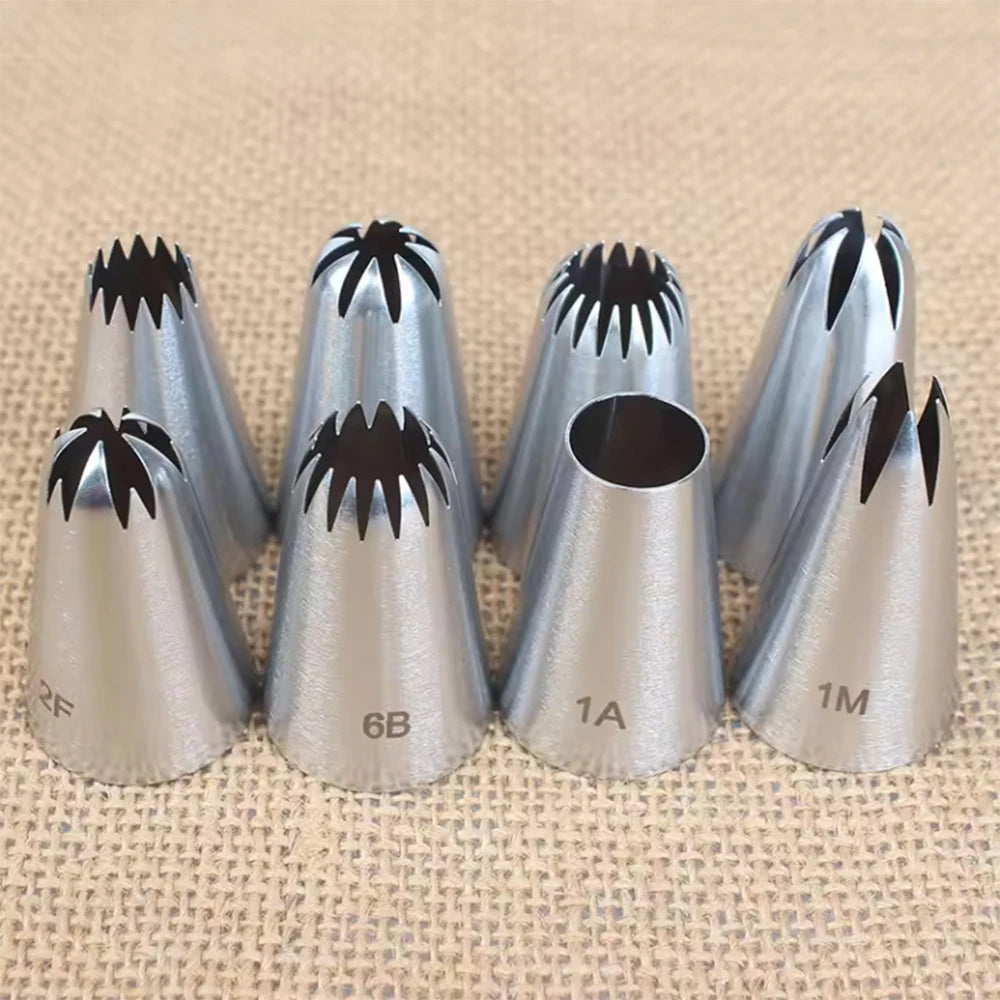 8pcs Piping Nozzles Set Stainless Steel Icing Nozzles Cream Cake Piping Tips For Dessert Biscuit Cup Cake Kitchen Accessories