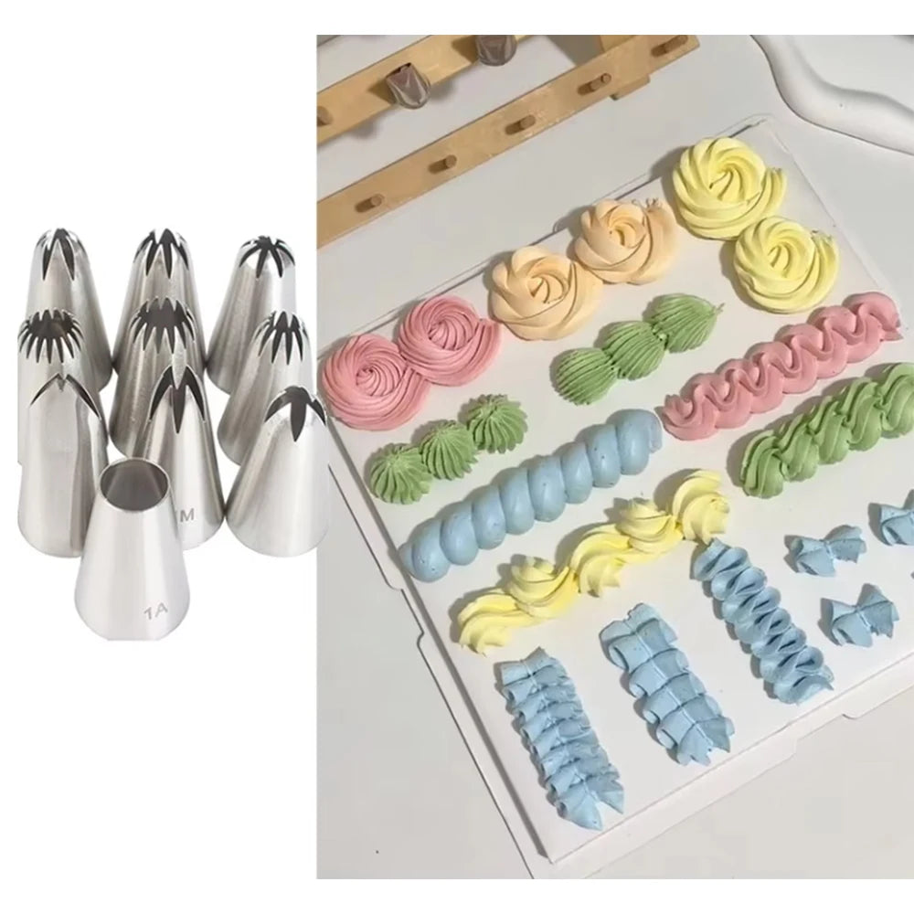 8pcs Piping Nozzles Set Stainless Steel Icing Nozzles Cream Cake Piping Tips For Dessert Biscuit Cup Cake Kitchen Accessories