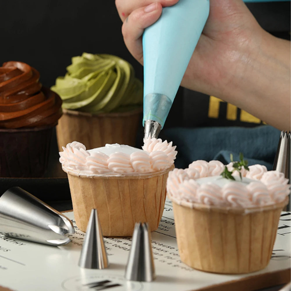 8pcs Piping Nozzles Set Stainless Steel Icing Nozzles Cream Cake Piping Tips For Dessert Biscuit Cup Cake Kitchen Accessories