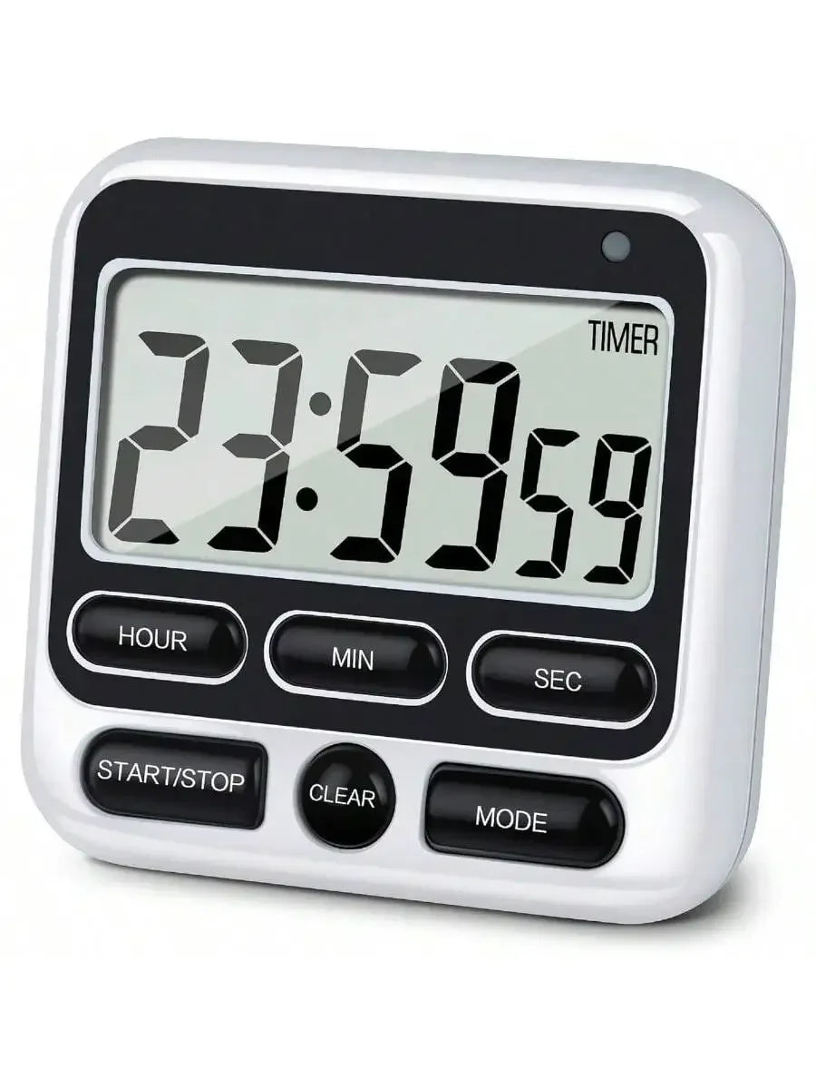 LCD Display Digital Kitchen Timer with Mute/Loud Alarm Switch ON/Off Switch 24 Hour Clock Alarm for Kids Teachers Cooking