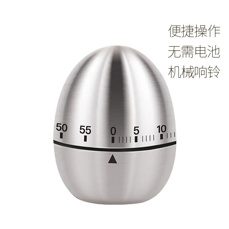 1pc Creative Kitchen Mechanical Timer Stainless Steel Egg-Type Timer 60 Minutes Student Timing Baking Cooking Reminder