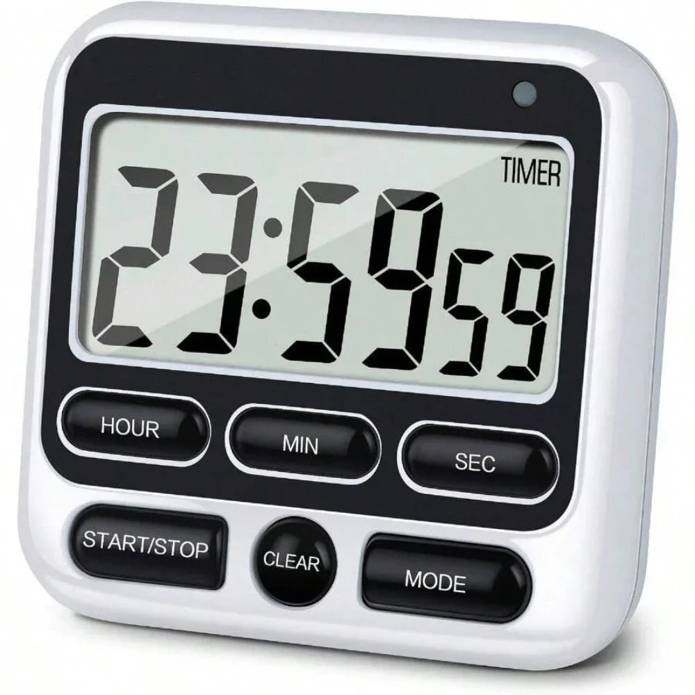 LCD Display Digital Kitchen Timer with Mute/Loud Alarm Switch ON/Off Switch 24 Hour Clock Alarm for Kids Teachers Cooking