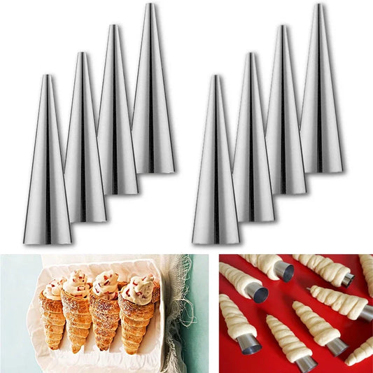 8Pcs Conical Tube Cone Pastry Roll Horn Mould Stainless Steel Pastry Cream Horn Moulds Baking Denmark Large Coil Mold Tool