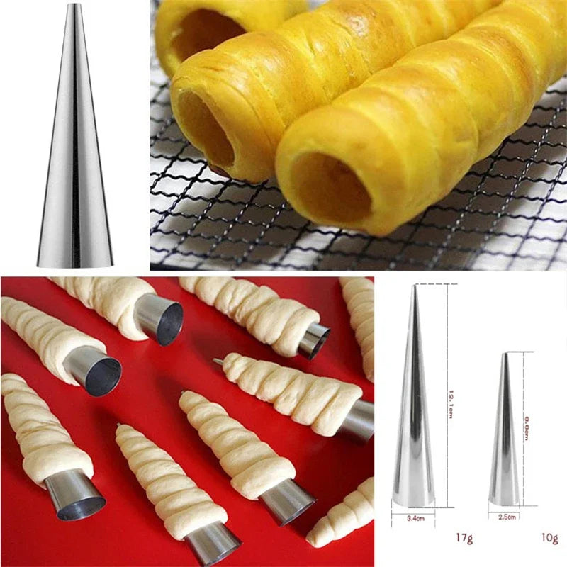 8Pcs Conical Tube Cone Pastry Roll Horn Mould Stainless Steel Pastry Cream Horn Moulds Baking Denmark Large Coil Mold Tool