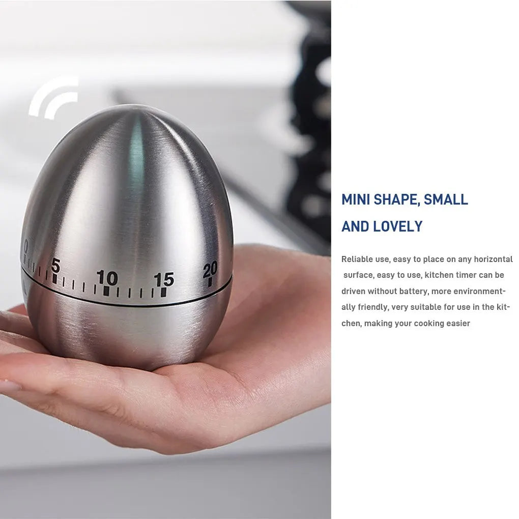 1pc Creative Kitchen Mechanical Timer Stainless Steel Egg-Type Timer 60 Minutes Student Timing Baking Cooking Reminder