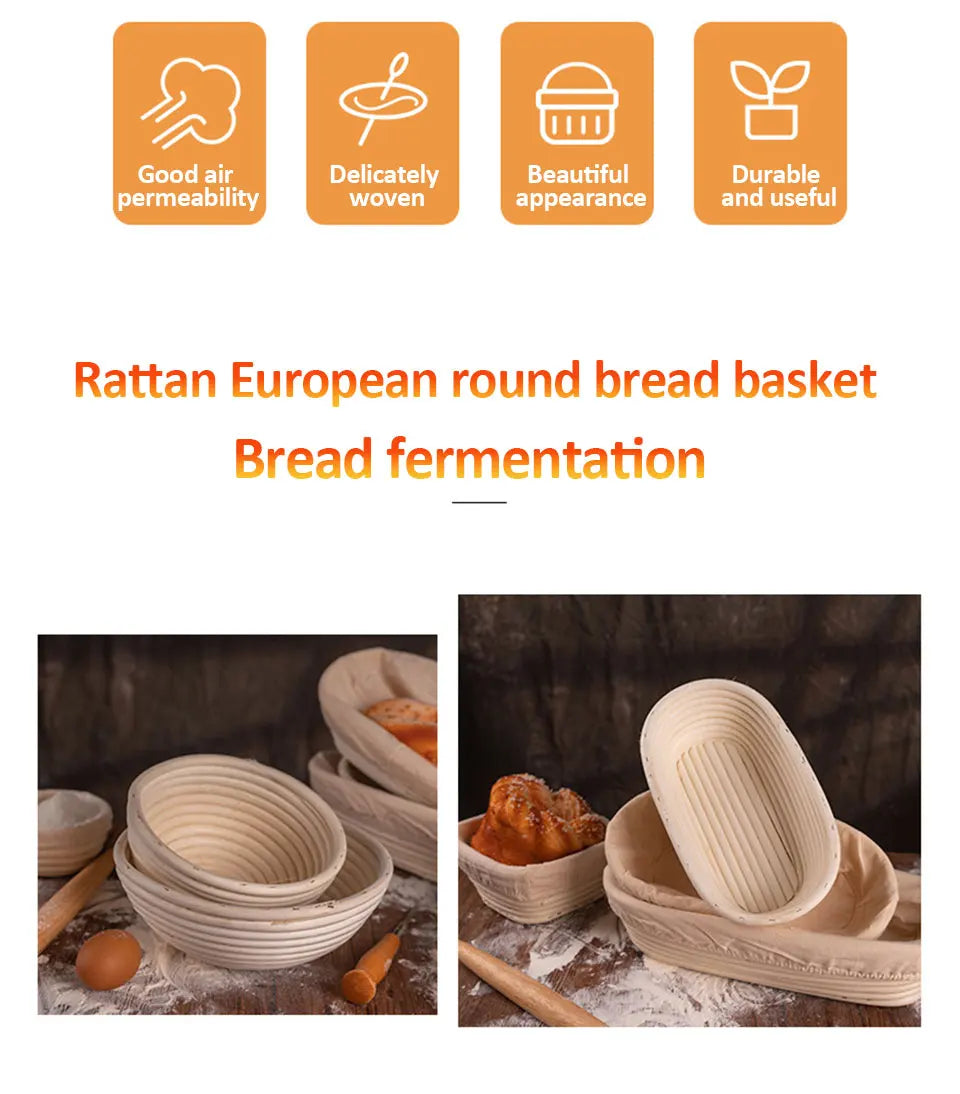 Oval/Round Bread Rattan Fermentation Basket Handmade Rattan Wicker Baking Bowl Baking Tools Set Kitchen Tool for Home Bakers