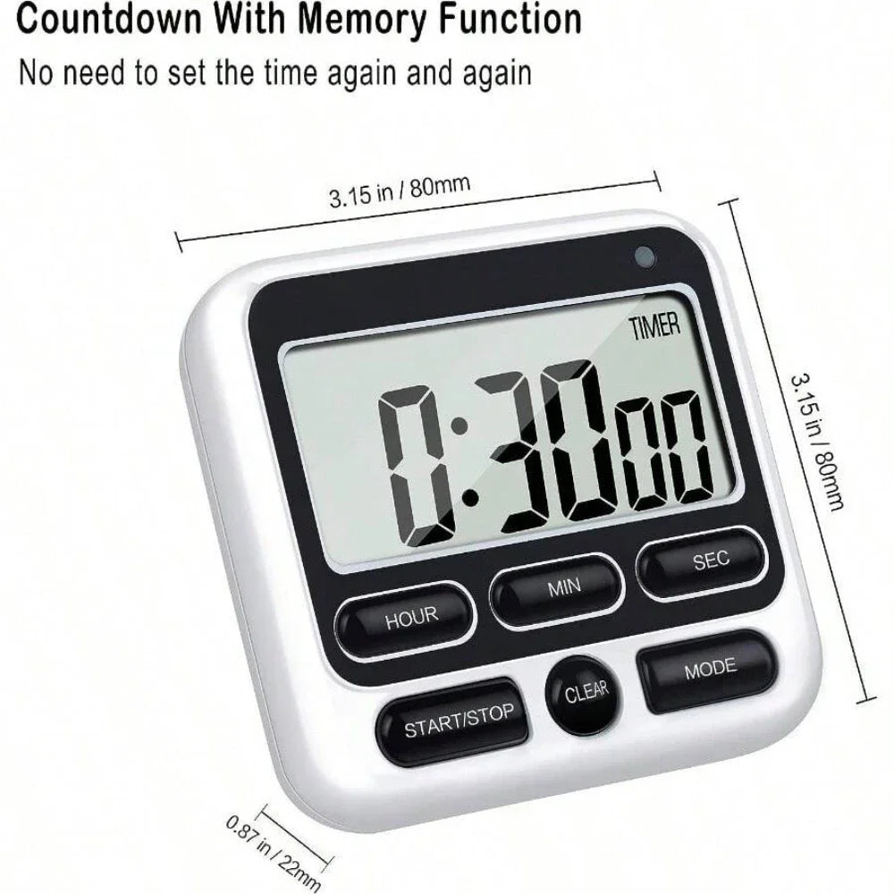 LCD Display Digital Kitchen Timer with Mute/Loud Alarm Switch ON/Off Switch 24 Hour Clock Alarm for Kids Teachers Cooking