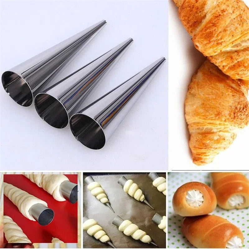 8Pcs Conical Tube Cone Pastry Roll Horn Mould Stainless Steel Pastry Cream Horn Moulds Baking Denmark Large Coil Mold Tool