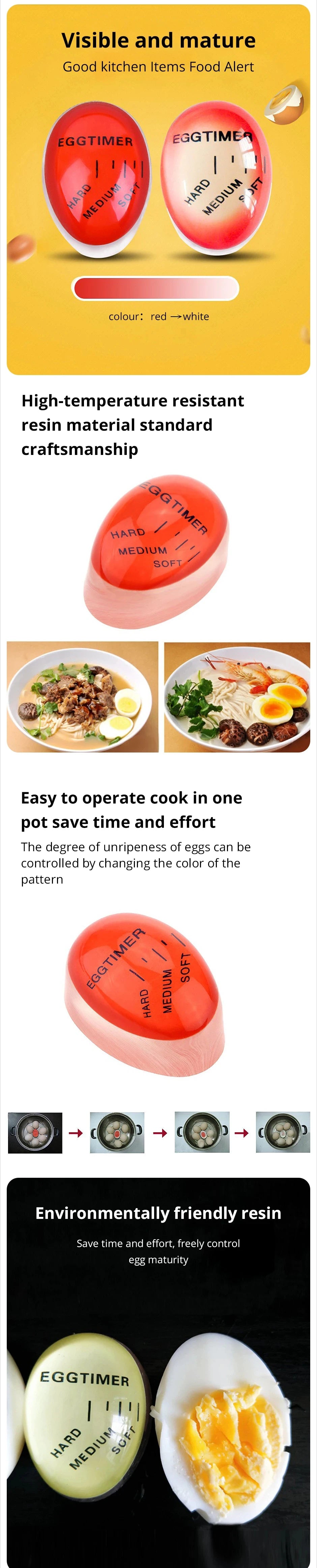 Egg Timer Kitchen Electronics Gadget Color Eggs Clock Cooking Changing Yummy Soft Hard Boiled Eco-Friendly Resin Red Timer Tools